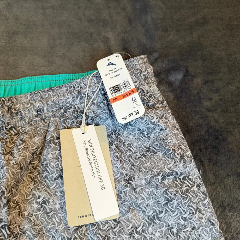 Tommy Bahama Naples Crescent Wave Swim Trunks Mens 3XL Big Shadow Grey UPF 30
